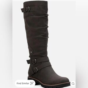 Sun+Stone Brinley Women’s Faux Leather Zipper Knee-High Boots,Charcoal,Size 6.5M